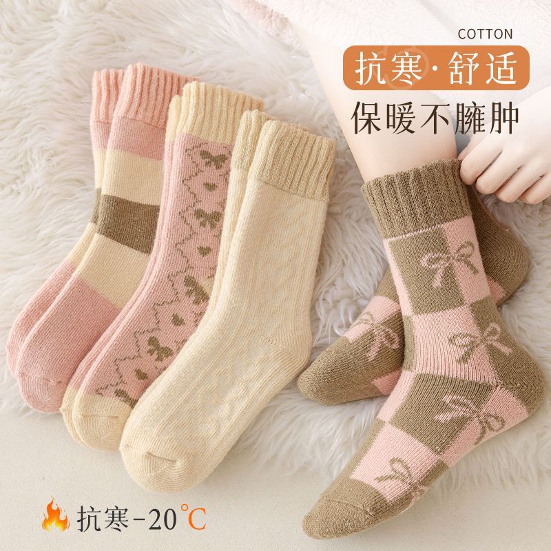 pink socks women‘s autumn and winter style tube socks padded heating terry warm-keeping socks cotton socks winter floor stockings