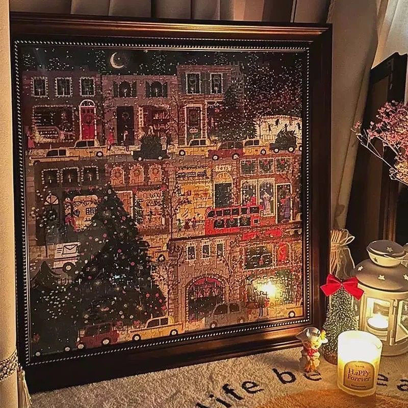 galison christmas winter light puzzle 500 pieces full series spring， summer， autumn and winter holiday night adult version christmas gift