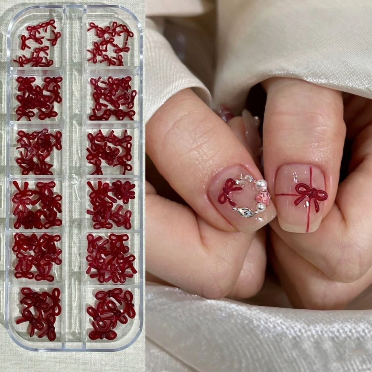 wine red bow nail stickers xiaohongshu hot sale internet celebrity ins new year wedding mini accessories decorations