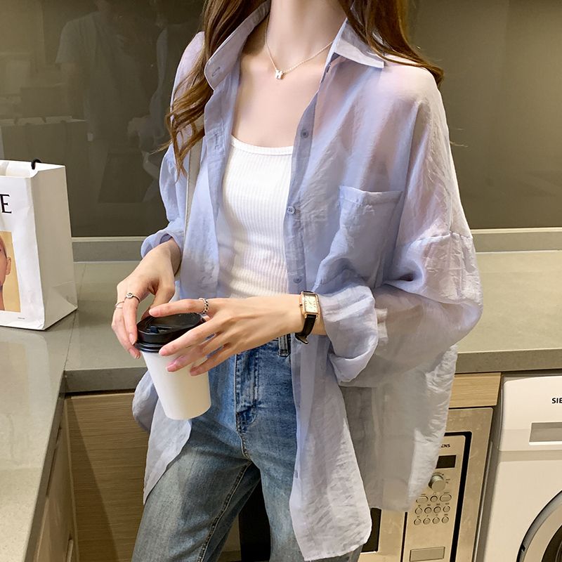 summer thin sun protection clothing shirt women 2021 new western style blouse beautiful air conditioning cardigan coat chiffon top