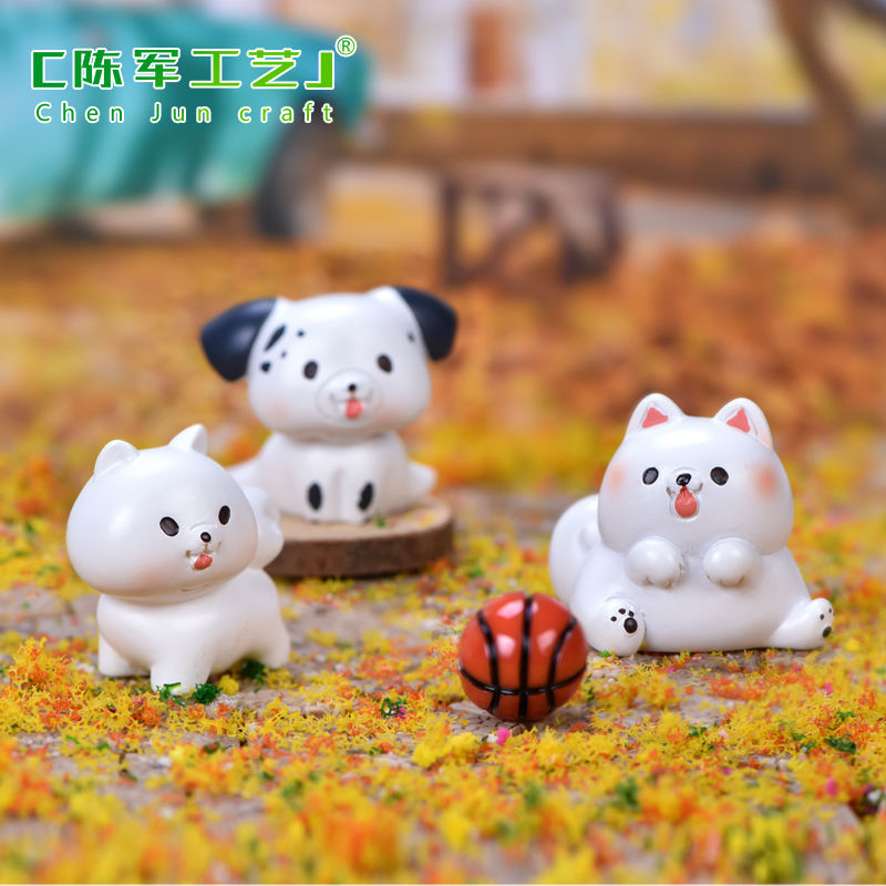 Dog Family Micro Landscape Mini Resin Ornament Bonsai Succulent Decoration Corgi Bichon Samo Pomeranian Pet Dog