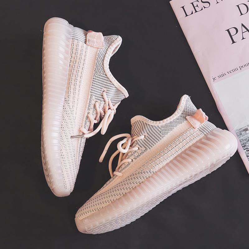 2023 summer new breathable fly-knit sneakers women's all-match coconut light running white daddy shoes ins fashion