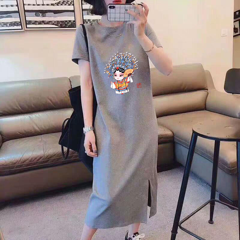 2021 summer new preppy style simple large size long dress for women loose slimming printed one-step dress for women