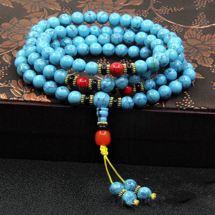 natural turquoise 108 beads bracelet turquoise bracelet tibetan ethnic style men‘s and women‘s turquoise bracelet