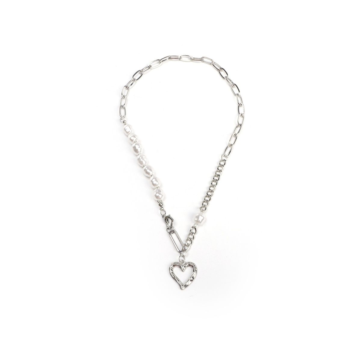 Xin Help New Trendy All-Match Minority Simple Pearl Metal Heart Silver Clavicle Necklace for Women Summer 2022