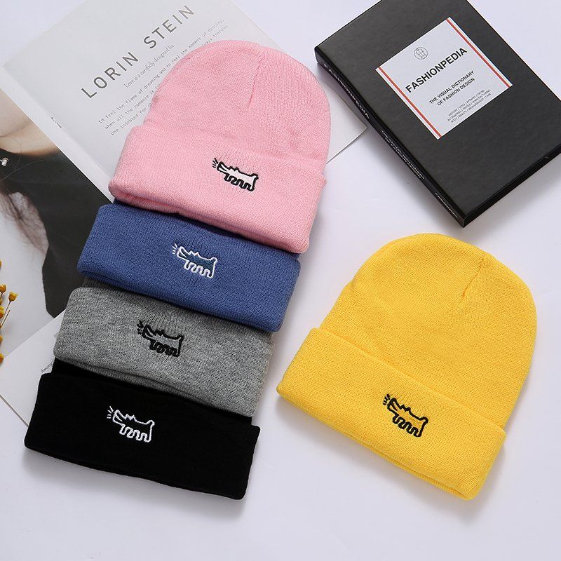 Woolen Cap Hip Hop Beanie Hat Street Tide Brand Korean Fashion Cotton-Padded Cap Thin Winter Melon Skin Hat Men's Winter Knitted Hat