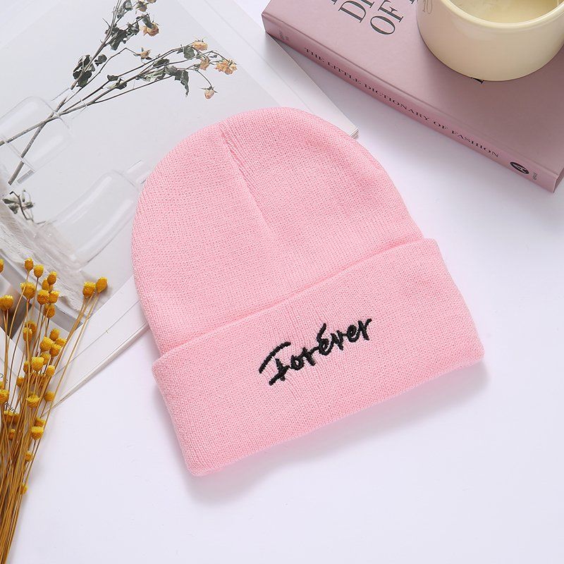 South Korea Warm Woolen Hat Men's and Women's Autumn and Winter Letter Embroidery Fashion All-Match Knitted Hat Couple Sve Cap Ear Protection