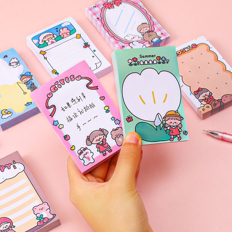 Cute Cartoon Doodle Girl Sticky Notes Internet Celebrity Student Girl Heart Note Sticker Learning Message Notepad 80 Pieces