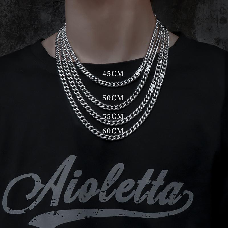 Cuban Link Chain Non-Fading Necklace Men's Fashionable Hip Hop Ins Clavicle Chain Thickened Men's Fashionable Necklace Thick Type Thick Straps