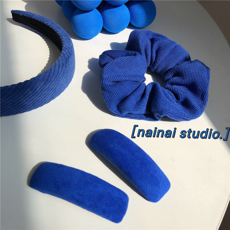 klein blue headband + large intestine ring + sponge bb clip ~ ins special-interest design high-grade flocking autumn and winter barrettes women