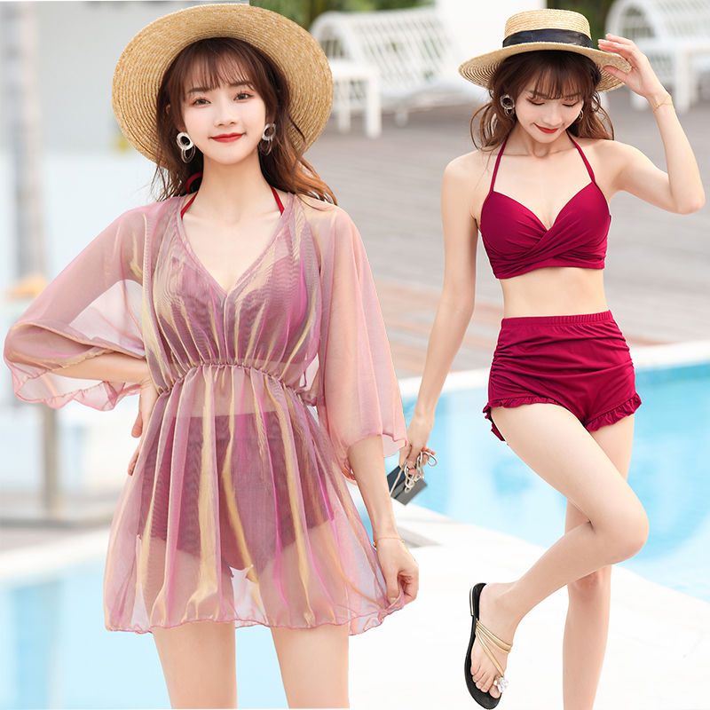 plus size swimsuit women‘s fat mm 100.00kg sexy busty bikini three-piece set split skirt style covering belly thin hot spring