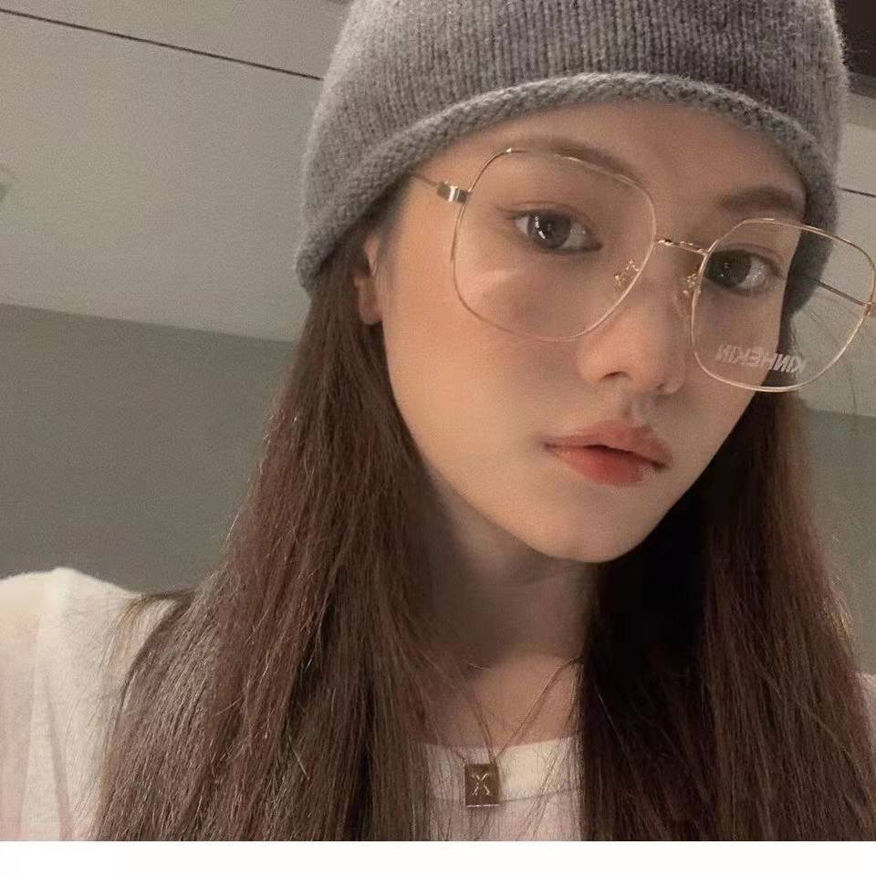 Ins Good-looking Glasses Plain Square Large Frame Myopia Glasses Glasses Female Face Small with Degrees Metal Glasses Rim