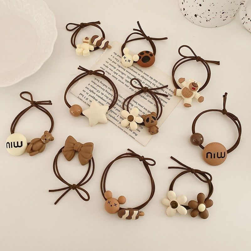 milk brown headband simple high elastic 2023 rubber band light luxury online influencer cute high elastic smiley face hair ring hair accessories