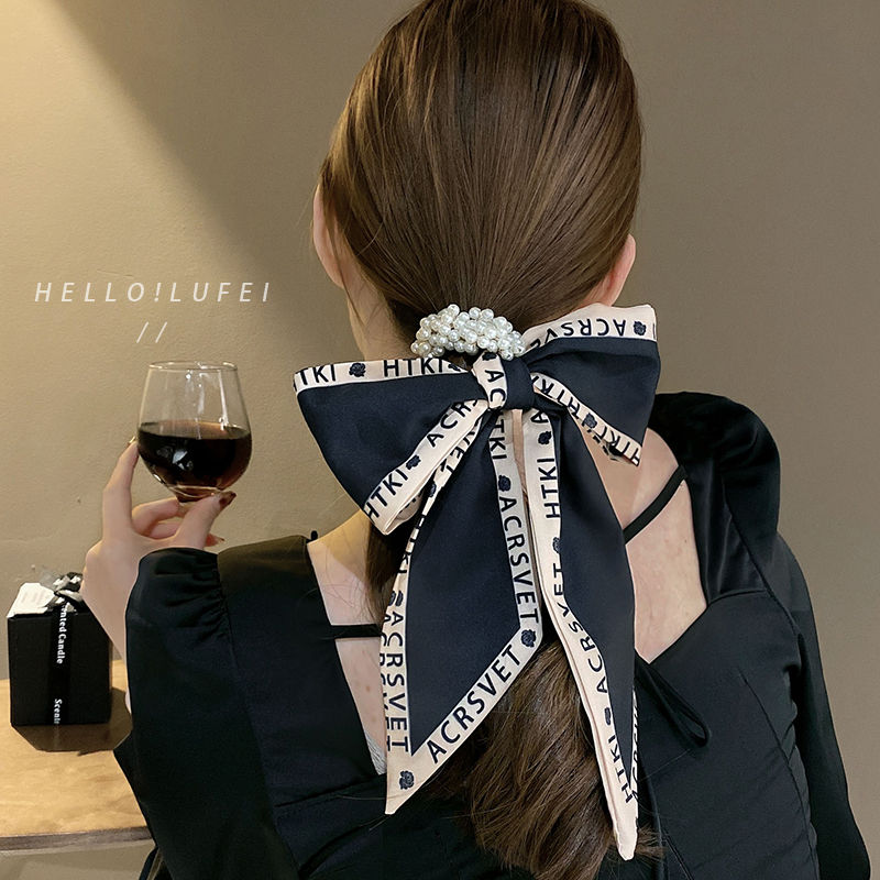 Hair Band Women's Hair Tie Retro Temperament Korean Style Bow Headdress Pearl Hair Band Hair Tie Bow Ribbon Headband