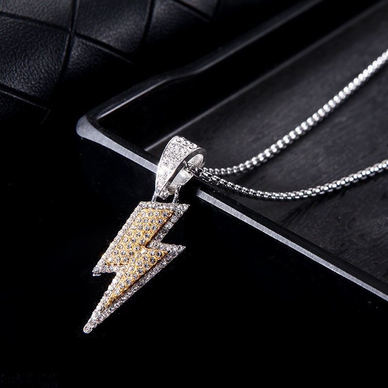 european and american diamond double-layer lightning necklace trendy men personality affordable luxury pendant punk hip hop accessories long sweater chain women