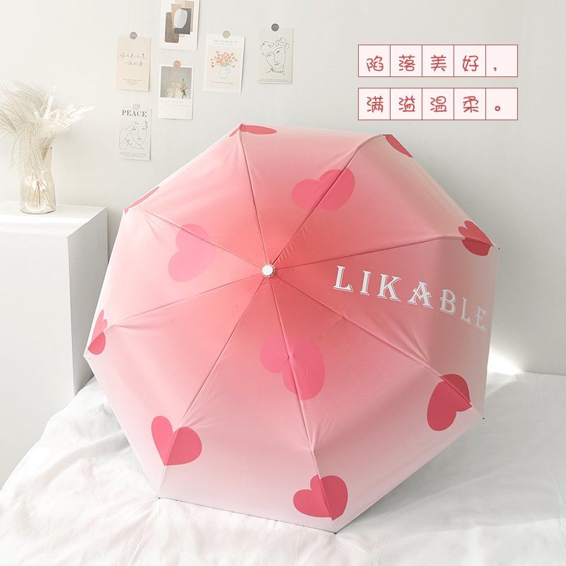 Knock Beauty ~ Gradient Love Automatic Umbrella Women's Dual-Use Folding Ins Wind Sun Umbrella Sun Protection UV Protection