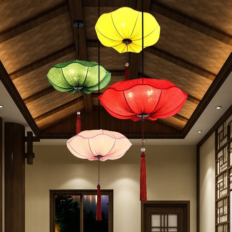 Lantern Decoration Hot Pot Restaurant Restaurant Ding Room Wedding Fabric Aisle Corridor Chandelier National Fashion Chinese Style Lotus Leaf Festive Lantern