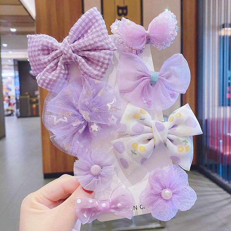 [Set] Korean Children Barrettes Cute Baby Clip Girls Bow Flowers Do Not Hurt Hairpin Headdress