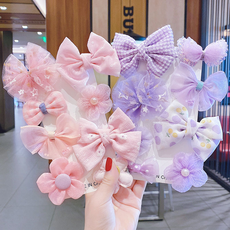 [Set] Korean Children Barrettes Cute Baby Clip Girls Bow Flowers Do Not Hurt Hairpin Headdress