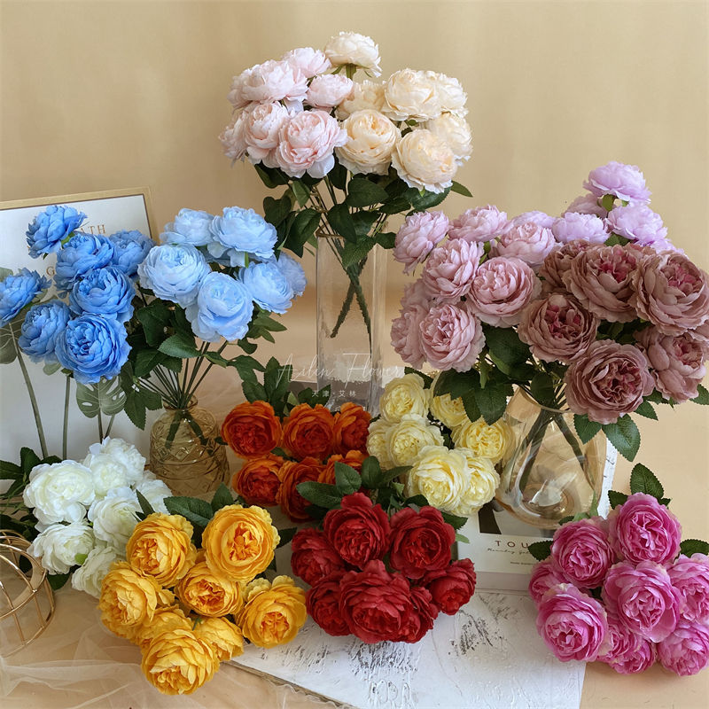 7-head ranunculus asiaticus simulation handle beam western fake rose flower silk flower home flower arrangement decoration european flower wall