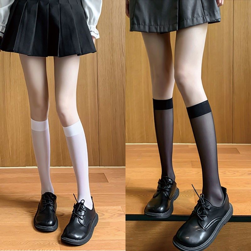 summer jk calf socks ultra-thin jk socks japanese long tube stockings white velvet cored silk cute thigh high socks