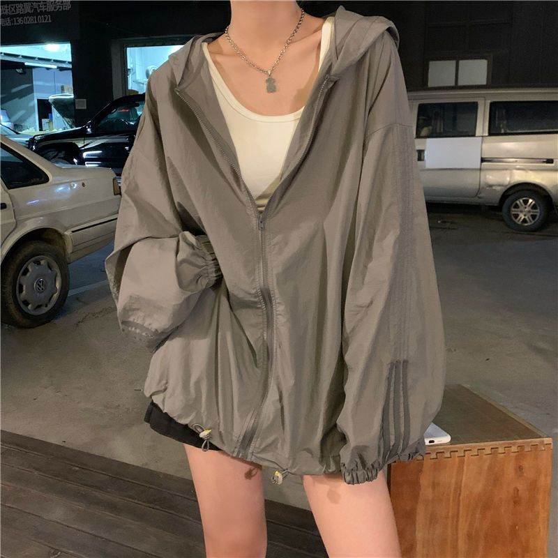 ice silk sun protection clothing female summer uv protection cardigan sun protection clothing loose oversized long sleeves student hooded thin coat