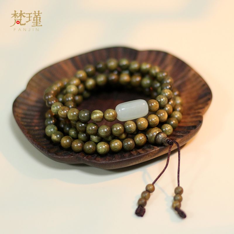 retro green sandalwood 108 bracelet female multi-circle student bracelet couple buddha beads sandalwood natural chinese style buddha beads