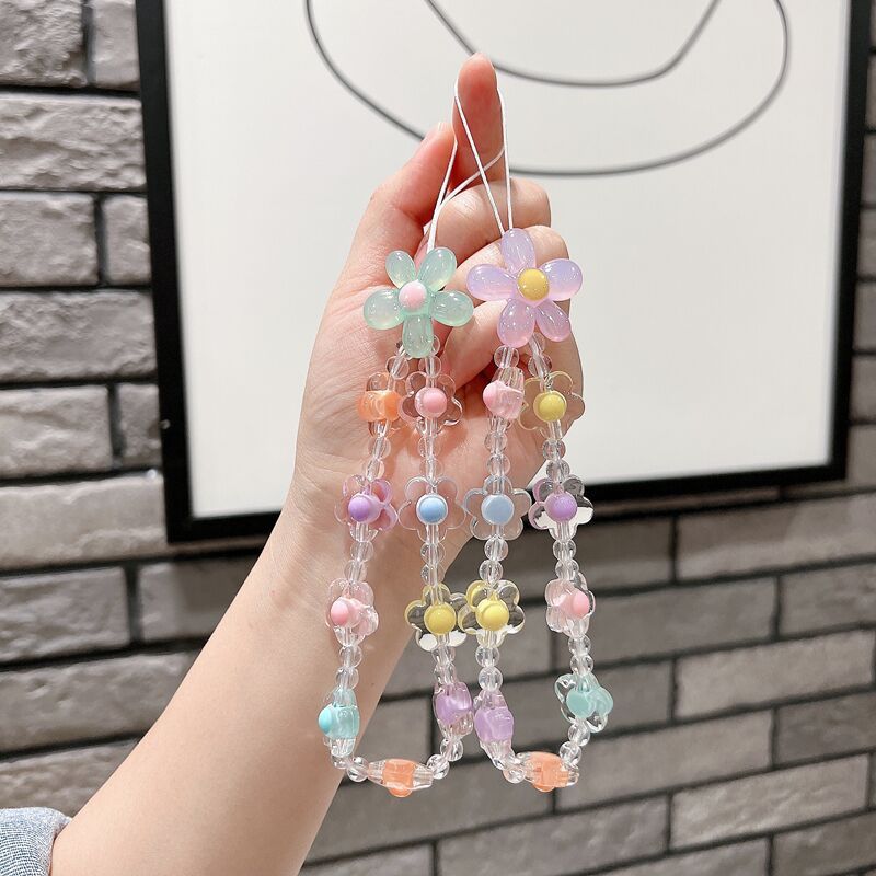 mobile phone pendant new online sensation lanyard wholesale little flower short phone chain beads wrist strap short pendant