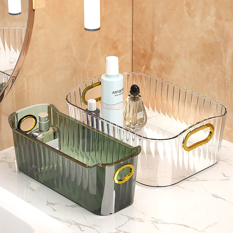 Light Luxury Desktop Storage Box Pet Transparent Cosmetics Kitchen Bathroom Bathroom Living Room Coffee Table Sundries Storage Basket