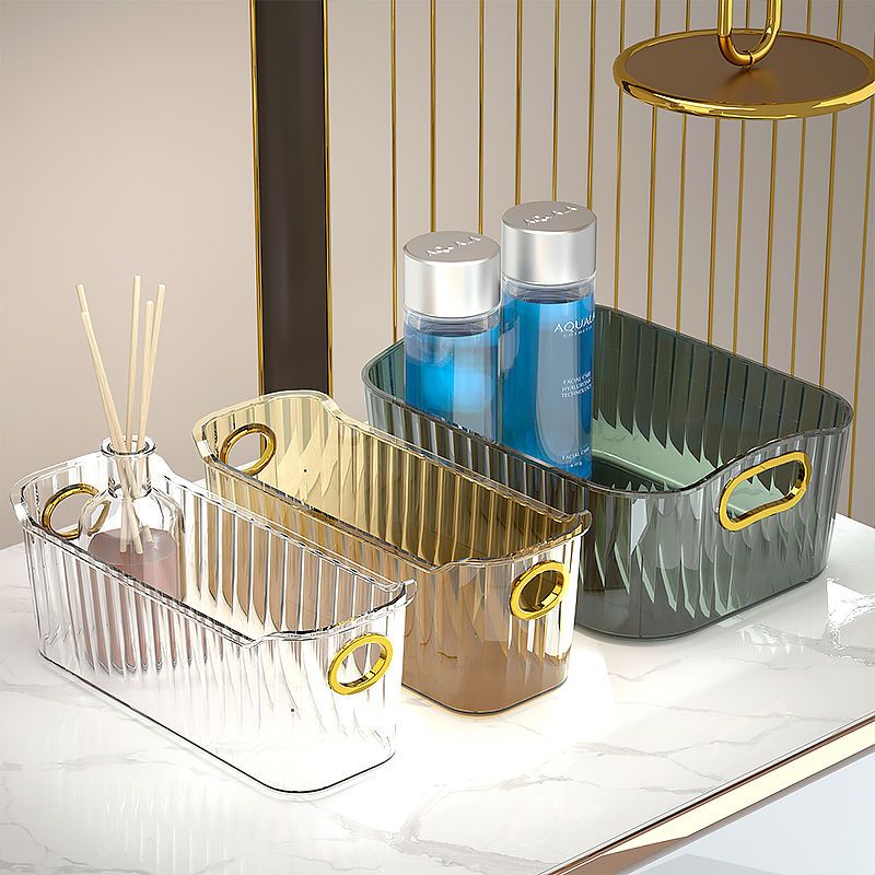 Light Luxury Desktop Storage Box Pet Transparent Cosmetics Kitchen Bathroom Bathroom Living Room Coffee Table Sundries Storage Basket