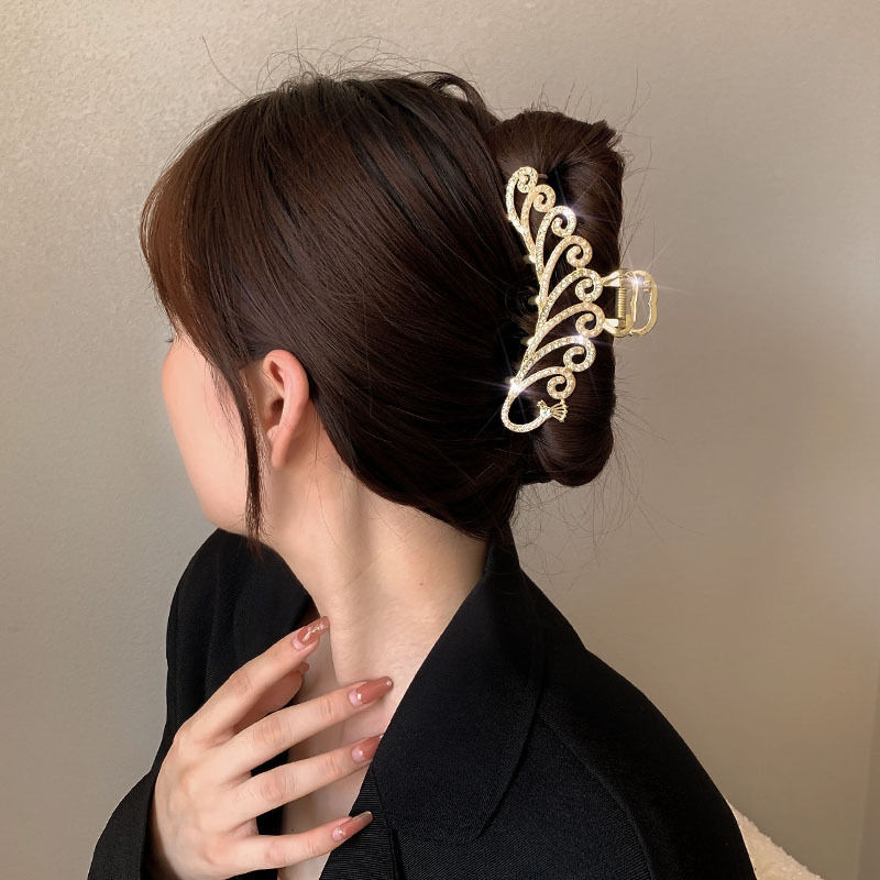 High-Grade Rhinestone Barrettes Women's Back Head Hair Jaw Clip Large Elegant Pearl Shark Clip Korean Online Influencer Headdress