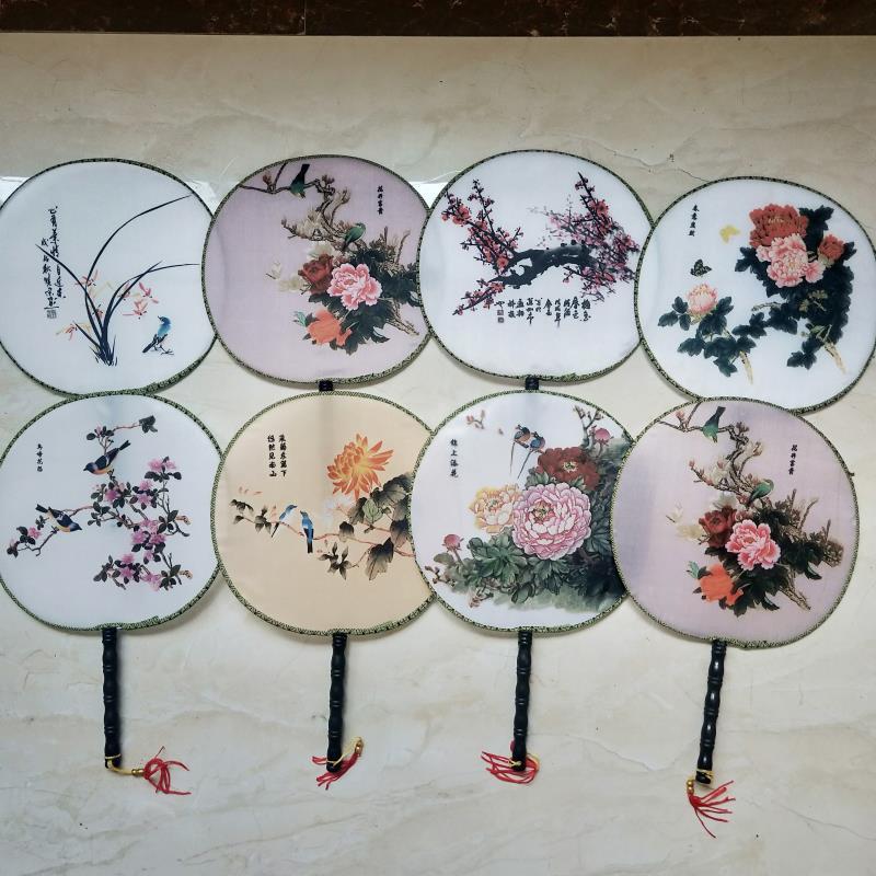 archaistic circular fan temple fan classical hanfu round fan chinese style flower and bird dance group fan opening promotion activity gift