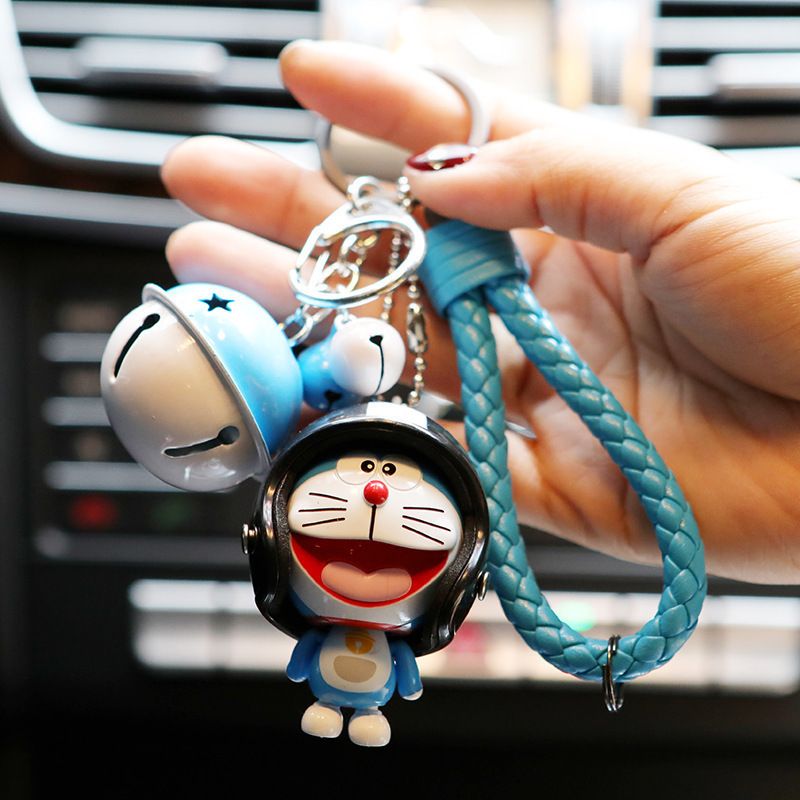 south korea creative doraemon helmet key chain cute cartoon car key ring bell men and women handbag pendant