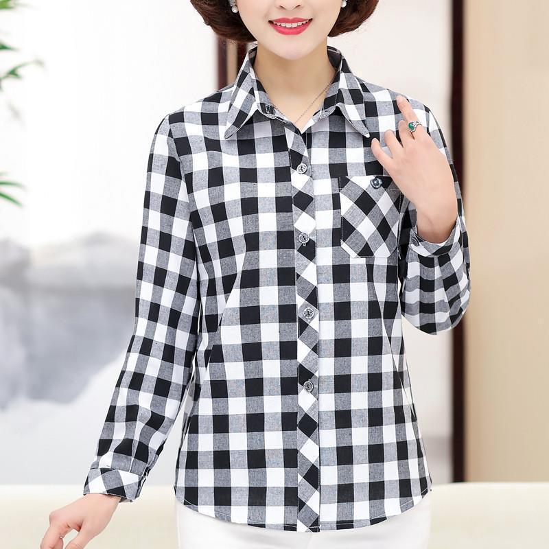 middle-aged women‘s long-sleeve blouse 40-50 years old mother plaid shirt cotton leisure 2022 new women‘s clothing autumn clothing