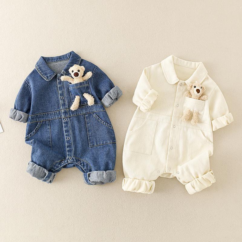 internet celebrity baby denim jumpsuit autumn korean style western style 0-1 year old baby boy and girl clothes spring and autumn romper