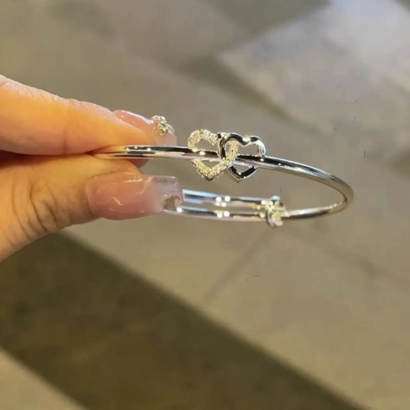 Tiktok Same Style Doppel Herz Bracelet Female Ins Special-Interest Design New Love Personalized Bracelet for Girlfriend Girlfriend Gifts