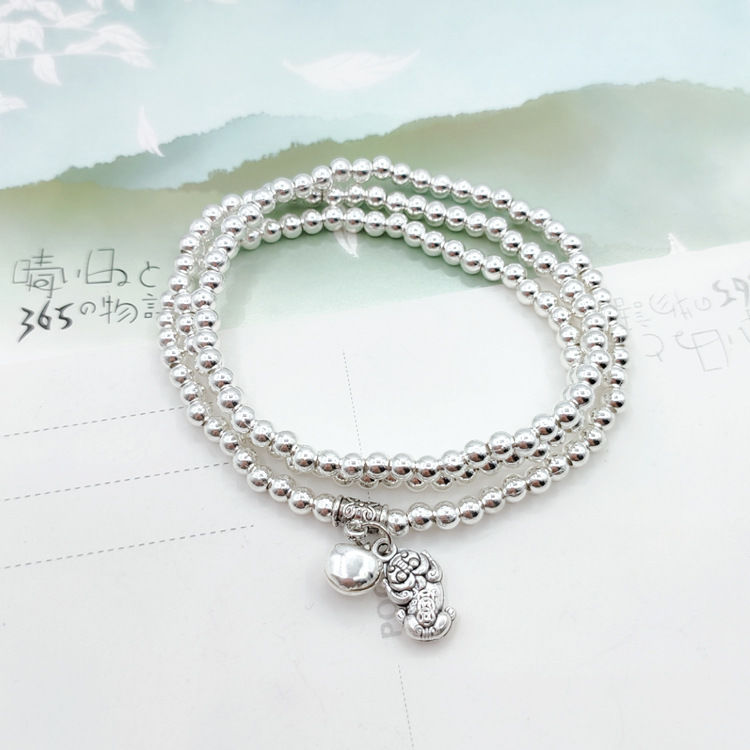 4mm Three-Ring Multi-Layer Imitation Sliver Beads Beaded Bracelet Purse Korean Style Girlfriends Bracelet Silver Silver White