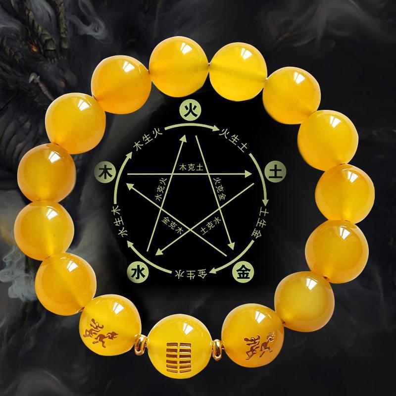 five elements earth-bearing ornament soil-deficient soil-filling kunwei earth natural crystal yellow agate bracelet kirin bracelet for men and women