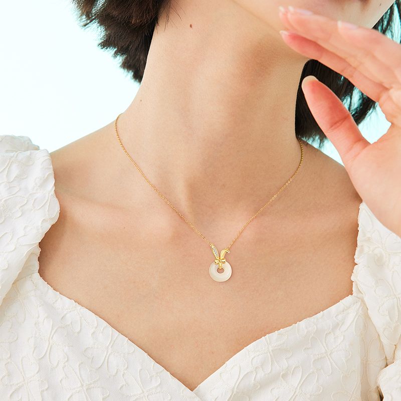 Hetian Yu Peace Buckle Jade Hare Necklace Female Ins Special-Interest Design Cute Rabbit Clavicle Chain Pendant Gift for Bestie