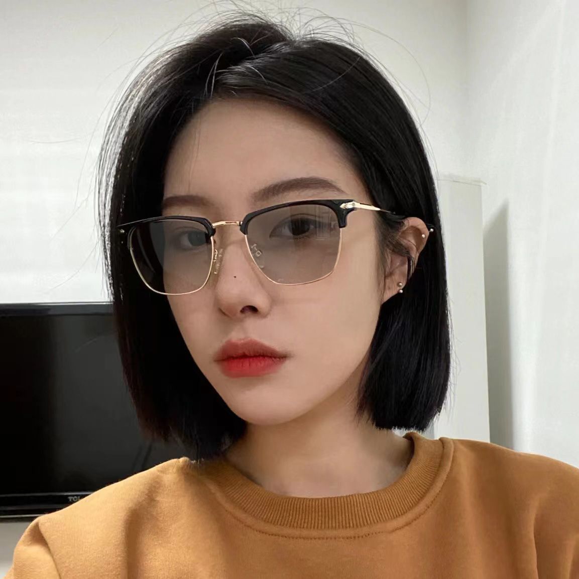 Polished Scoundrels Color Changing Glasses Korean Style Uv Protection Eye Protection for Driving Semi-Rimless Frame Glasses Women Can Be with Degrees Trendy