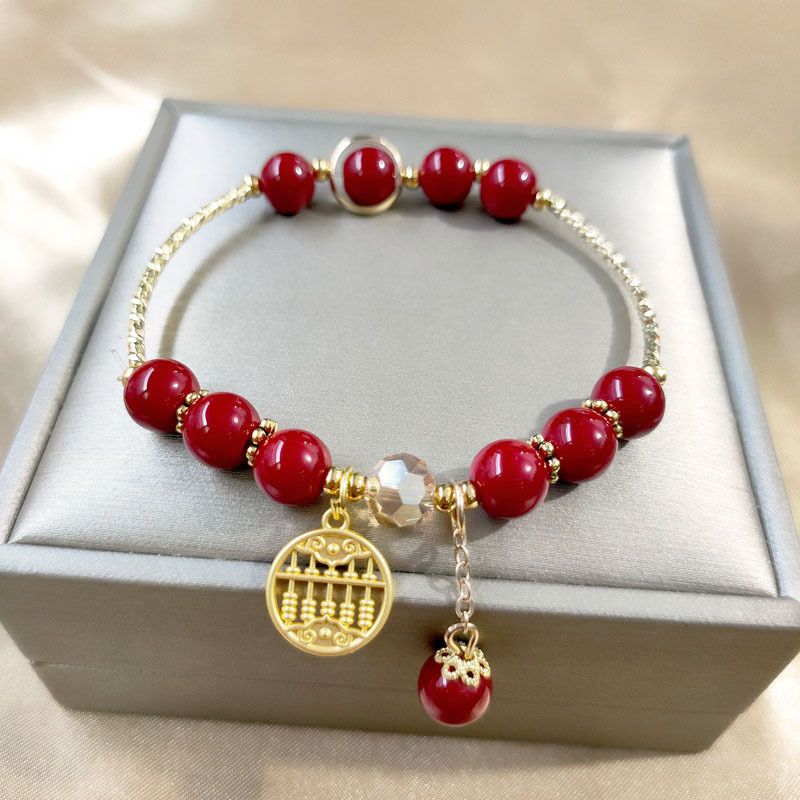 National Fashion 2023 New Rabbit Year Bracelet New Year Red Bead Gold-Plated Elbow Bracelet Front Rabbit like Brocade Grand Exhibition Hongtu