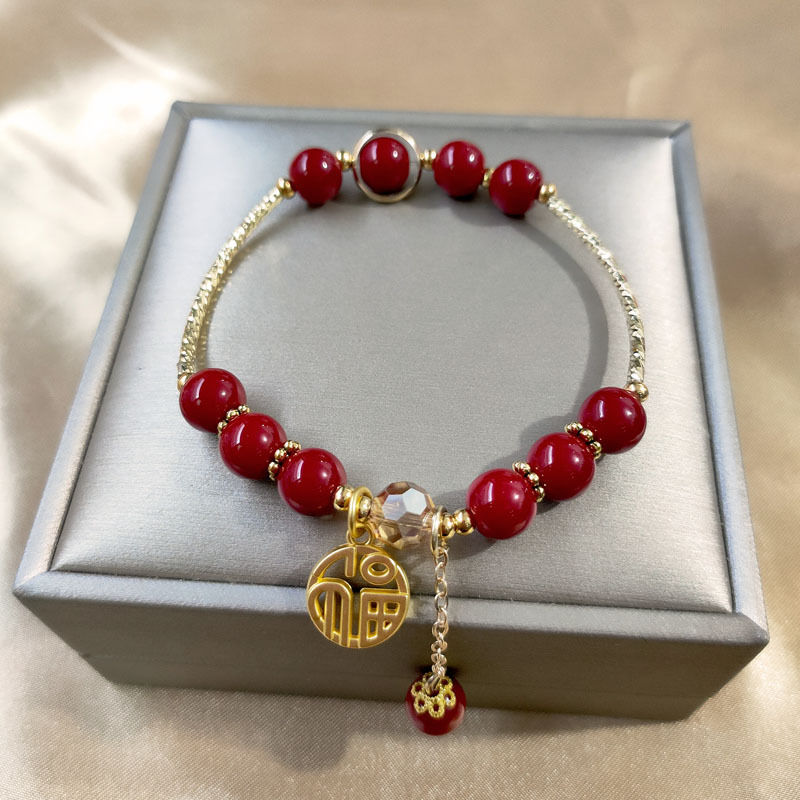 National Fashion 2023 New Rabbit Year Bracelet New Year Red Bead Gold-Plated Elbow Bracelet Front Rabbit like Brocade Grand Exhibition Hongtu