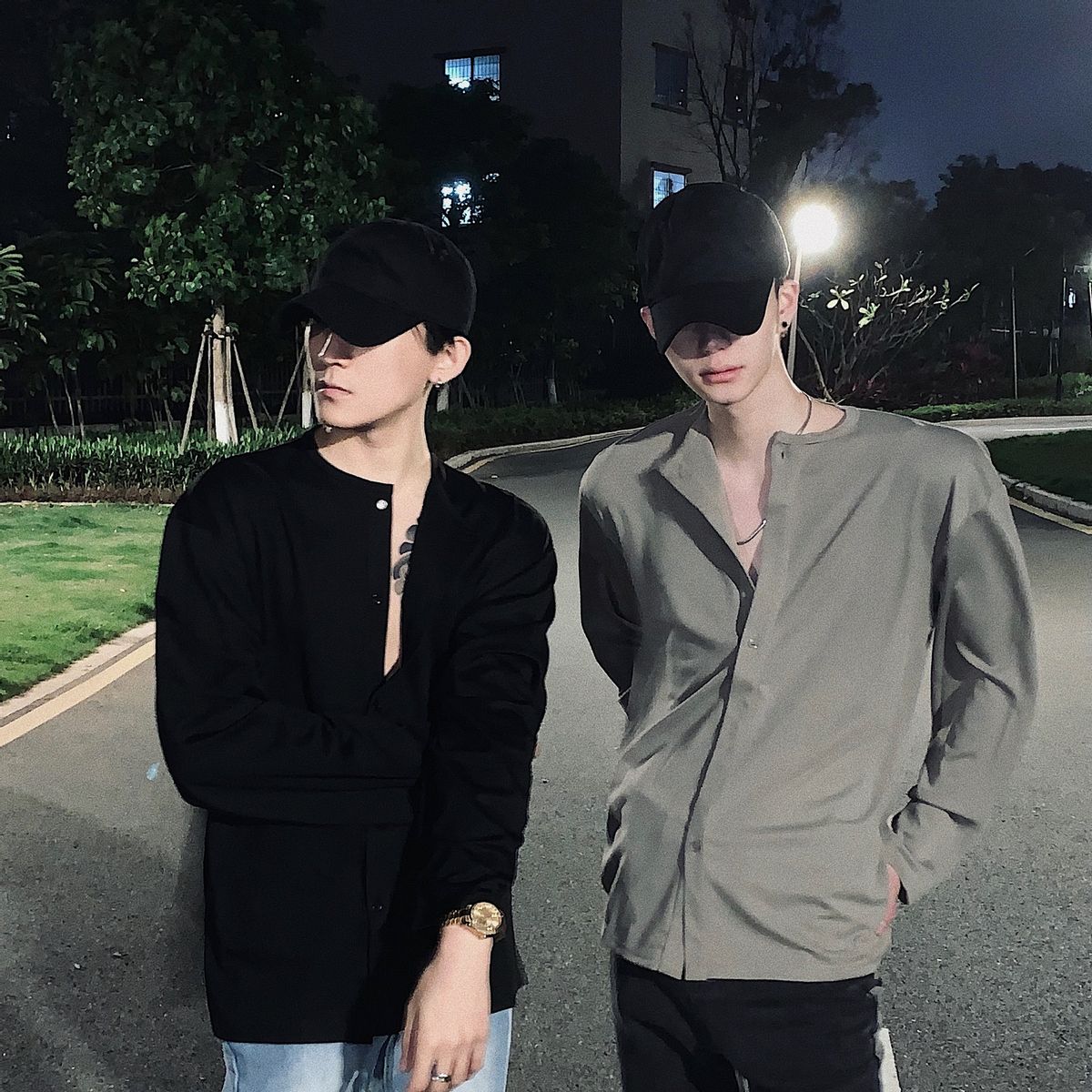 01h studios/abstinence series round neck long sleeve shirt men‘s high-grade loose draping effect ruan shuai korean style top