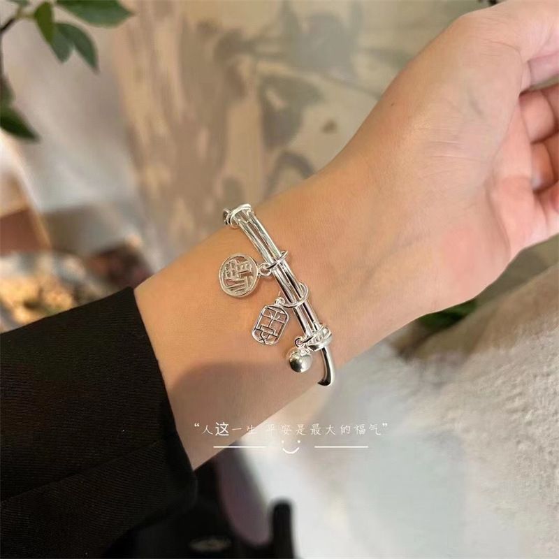 Ping An Blessing Card Bell Bracelet Female Ins Special-Interest Design Push-Pull Student Bracelet for Girlfriend Girlfriend Gifts Female