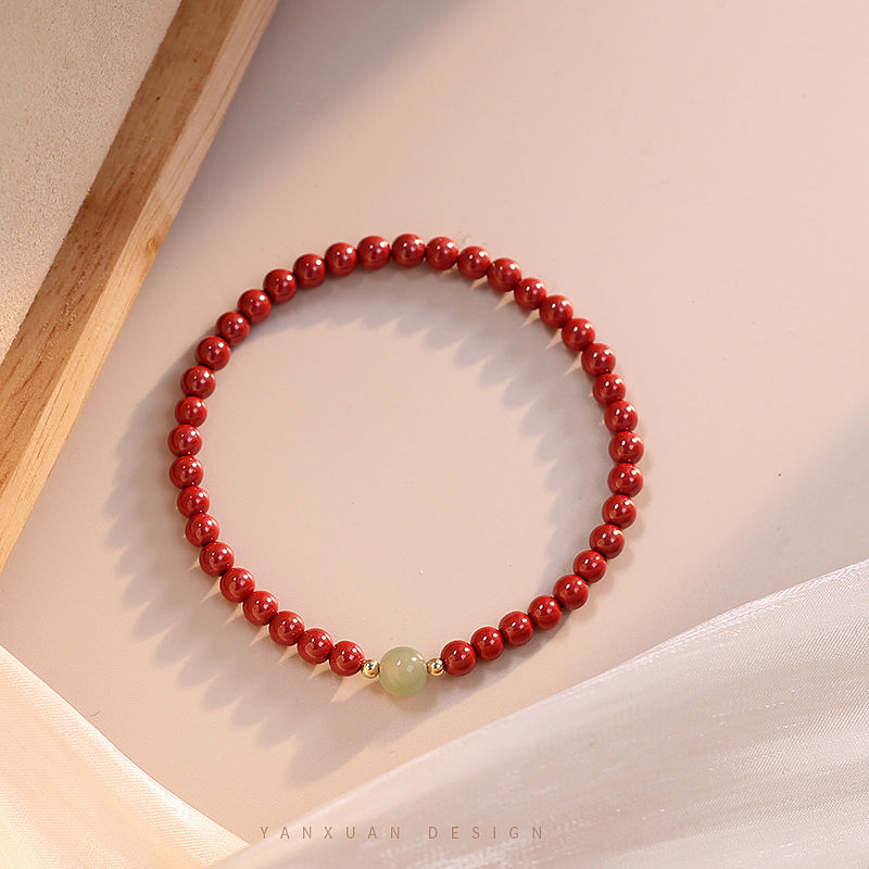 original natural hetian jade cinnabar bracelet female birth year bracelet personalized antiquity ins special-interest design simple