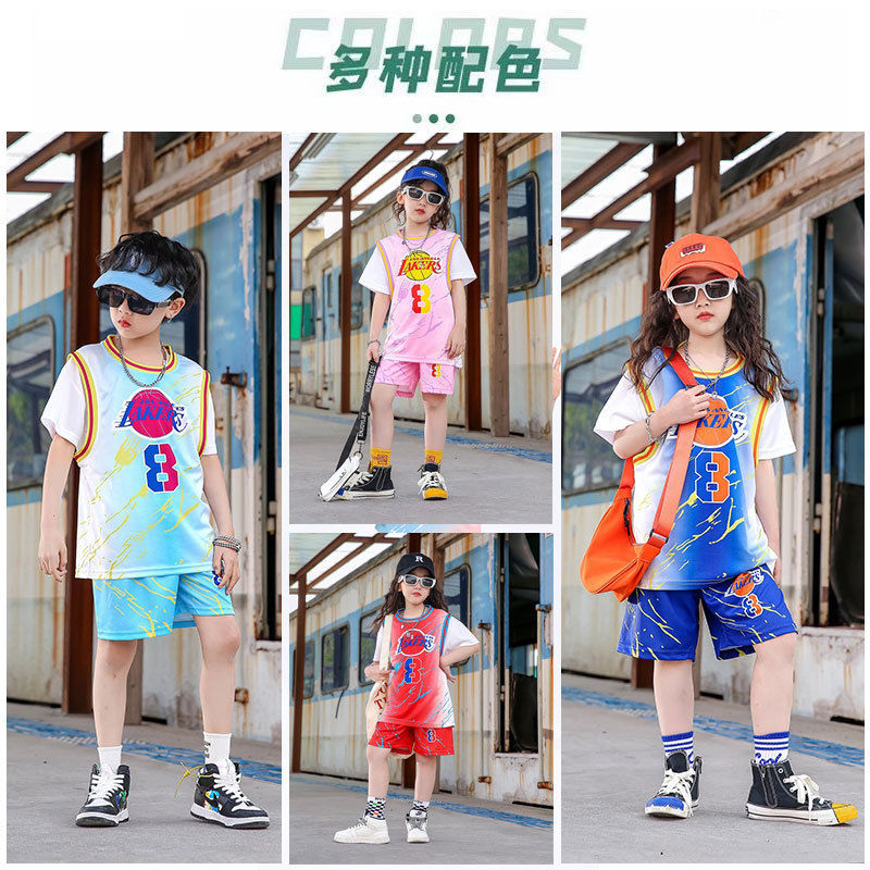 children‘s basketball wear suit short-sleeved boys‘ and girls‘ jersey sports primary school students performance wear kindergarten false two-piece suit