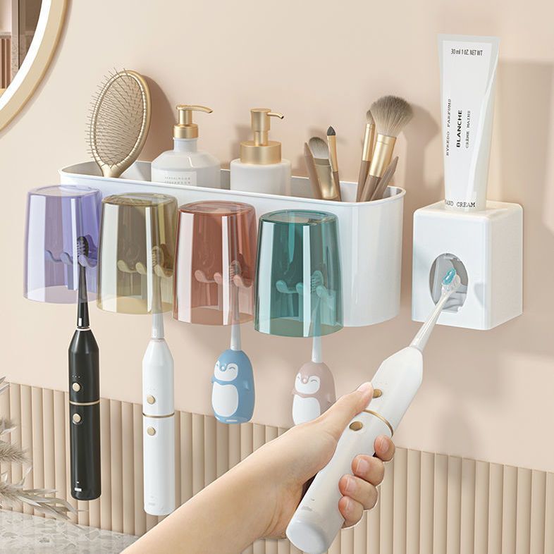 Toothbrush Rack Wall-Mounted Punch-Free Brushing Mouthwash Cup Household Wall-Mounted Bathroom Storage Rack Toothbrush Holder