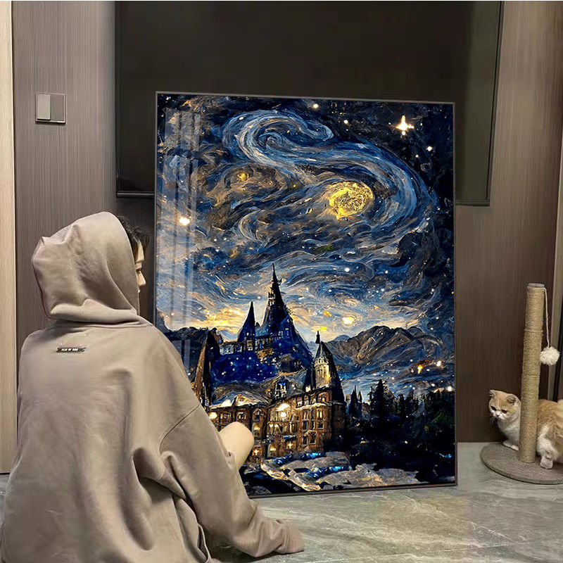 van gogh under the starry sky hogworth castle diamond painting full diamond children‘s room cartoon cross stitch stick-on crystals brick stickers