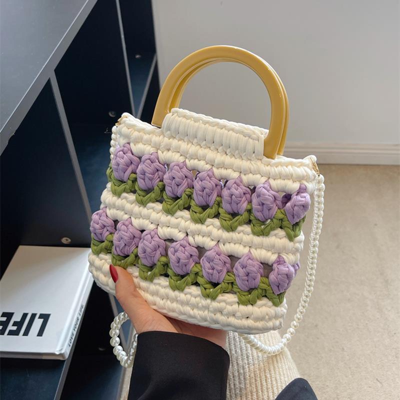 homemade tulip hand-woven bag strip thread diy material package gifts for girlfriend crossbody portable finished product