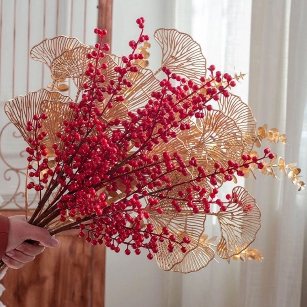 dried flower artificial flower chinese hawthorn fortune fruit full set ginkgo leaf eucalyptus flower arrangement christmas new year living room decoration diy